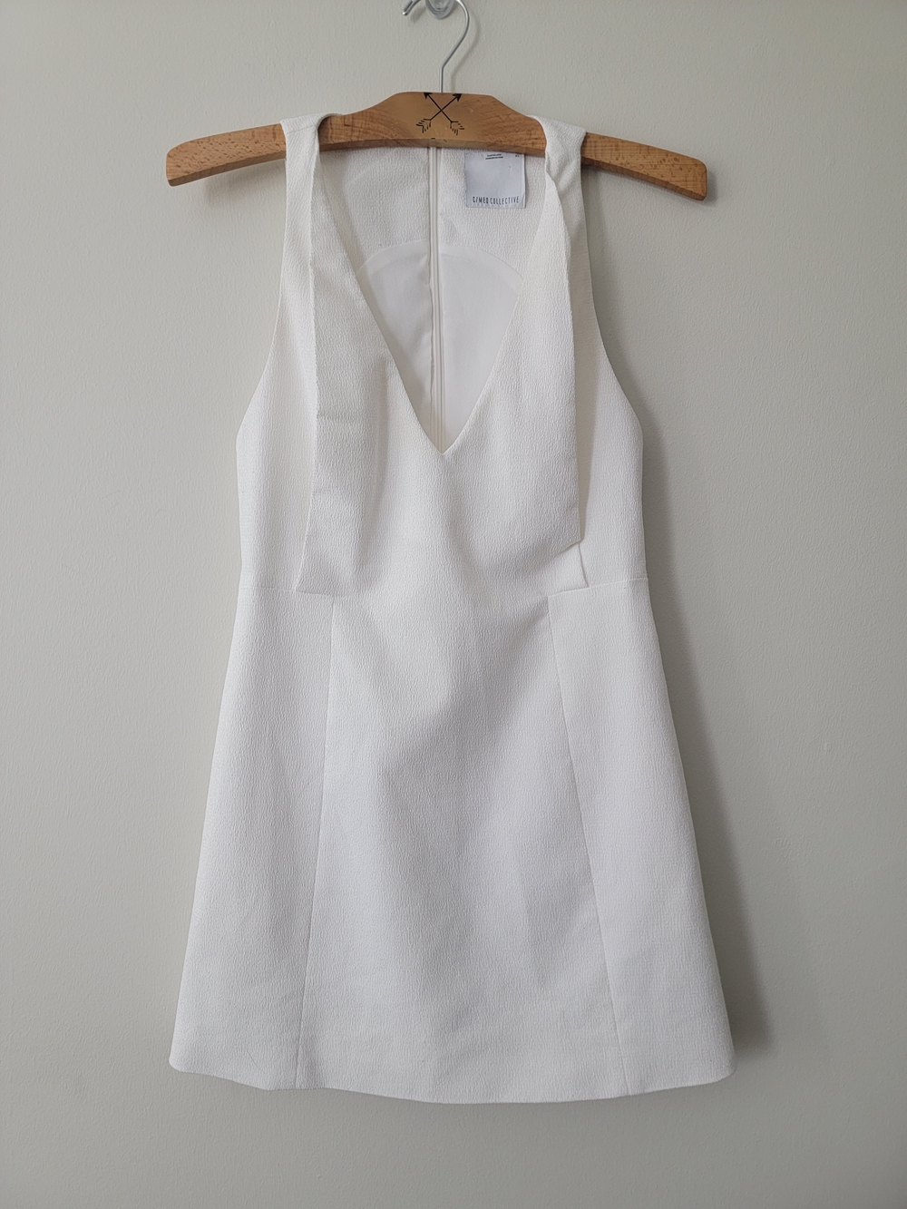 C/MEO Collective White Textured V-Neck Mini Dress - Sleeveless